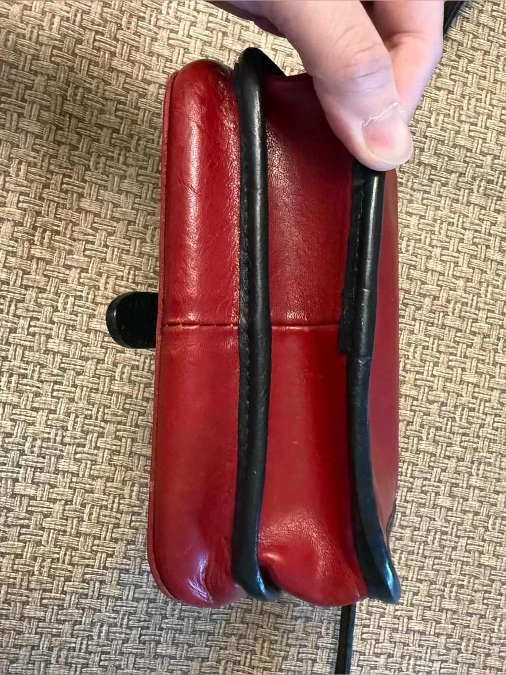 Vintage Firenze Italian Leather Crossbody Bag Red Black Fleur De Lis